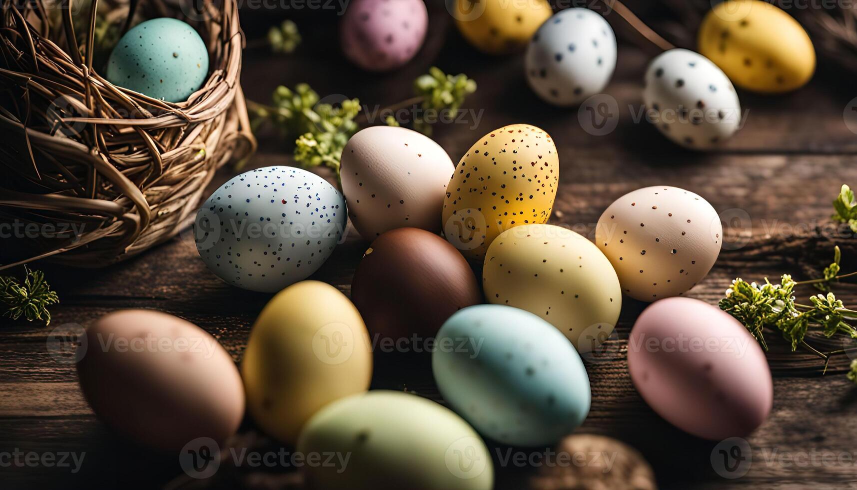 Easter Eggs on Wooden Surface photo