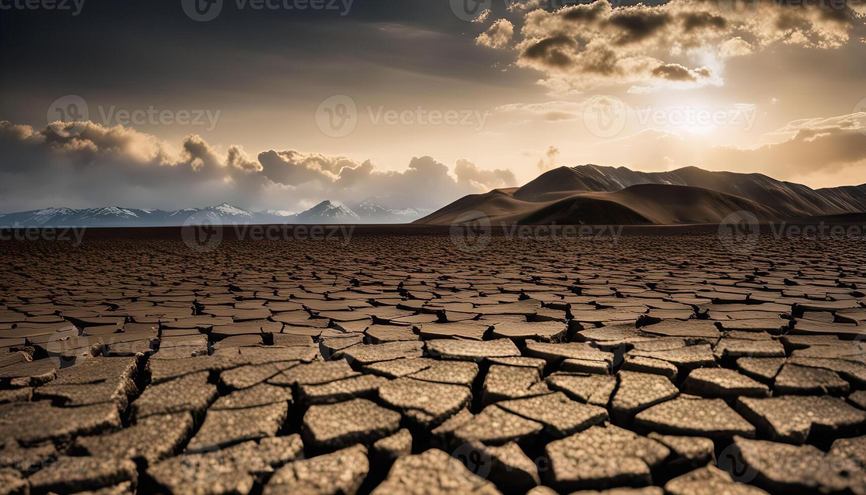 Dry Desert Landscape with Mountains in the Background photo