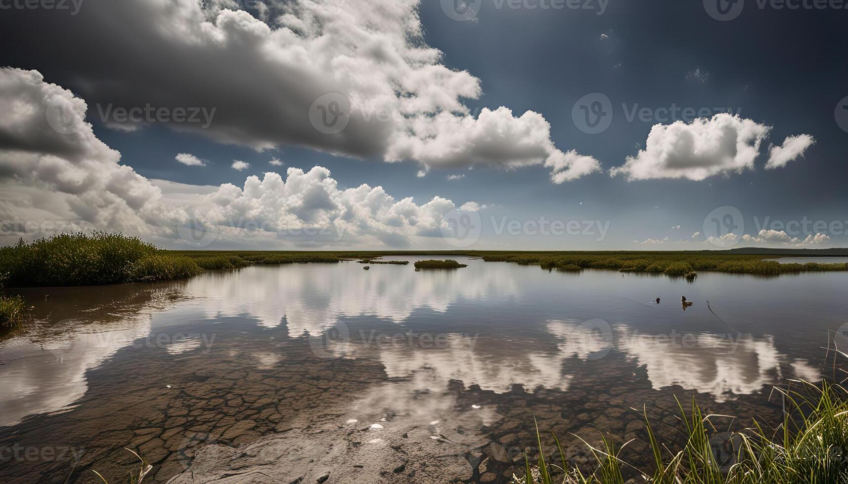 Serene Reflection of Clouds in a Tranquil Lake photo