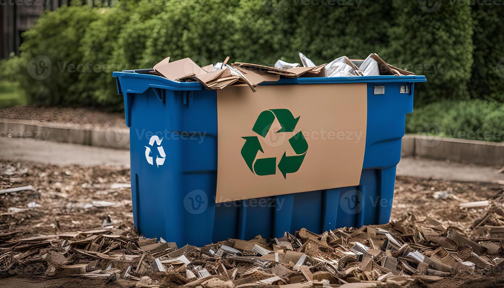 Blue Recycling Bin Filled with Cardboard photo