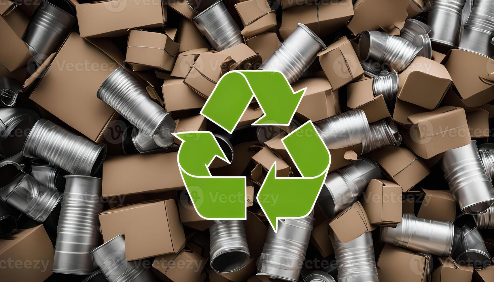 Recycle Symbol on a Pile of Cardboard and Aluminum Cans photo