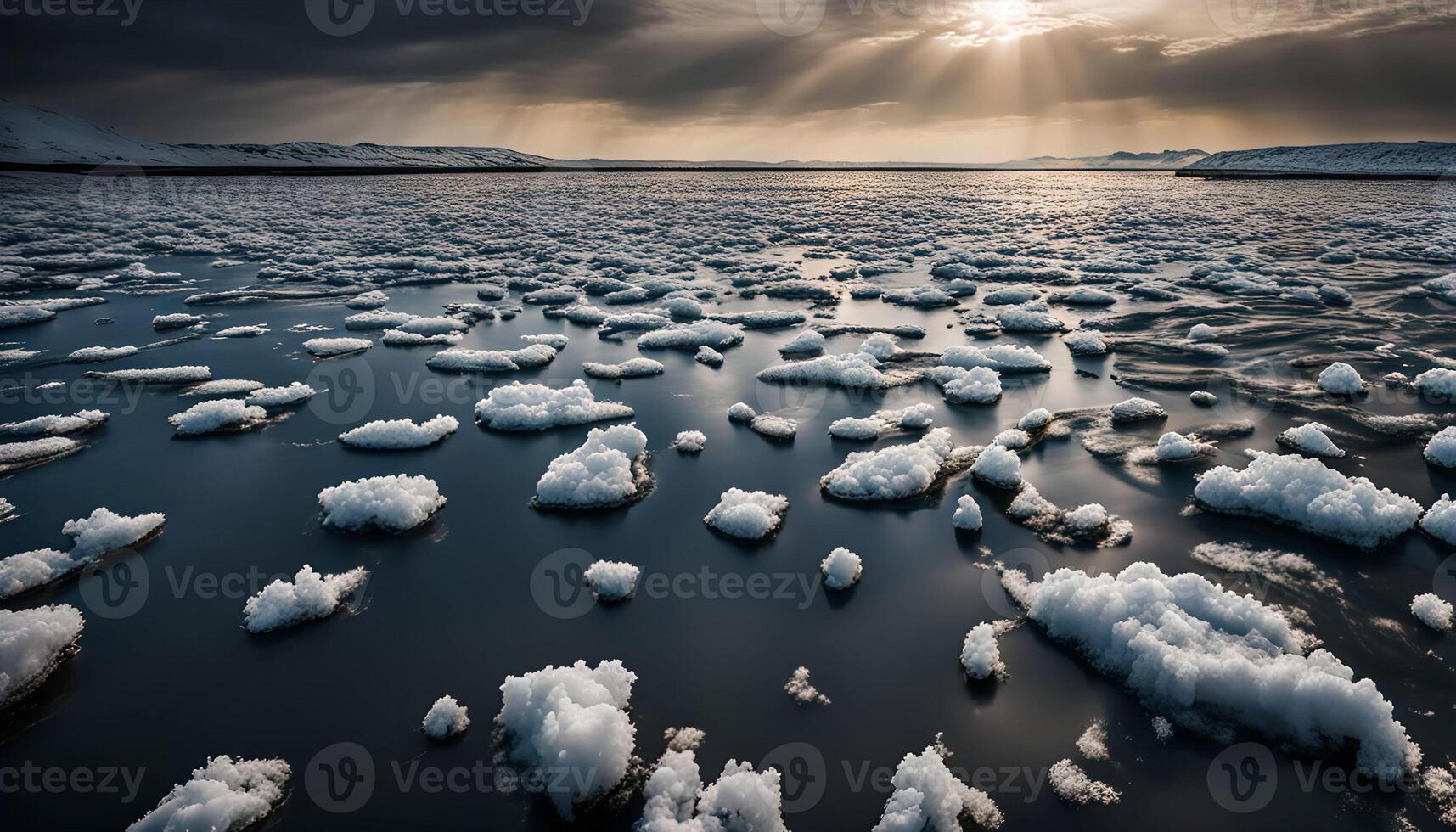 Frozen Lake with Sun Rays photo