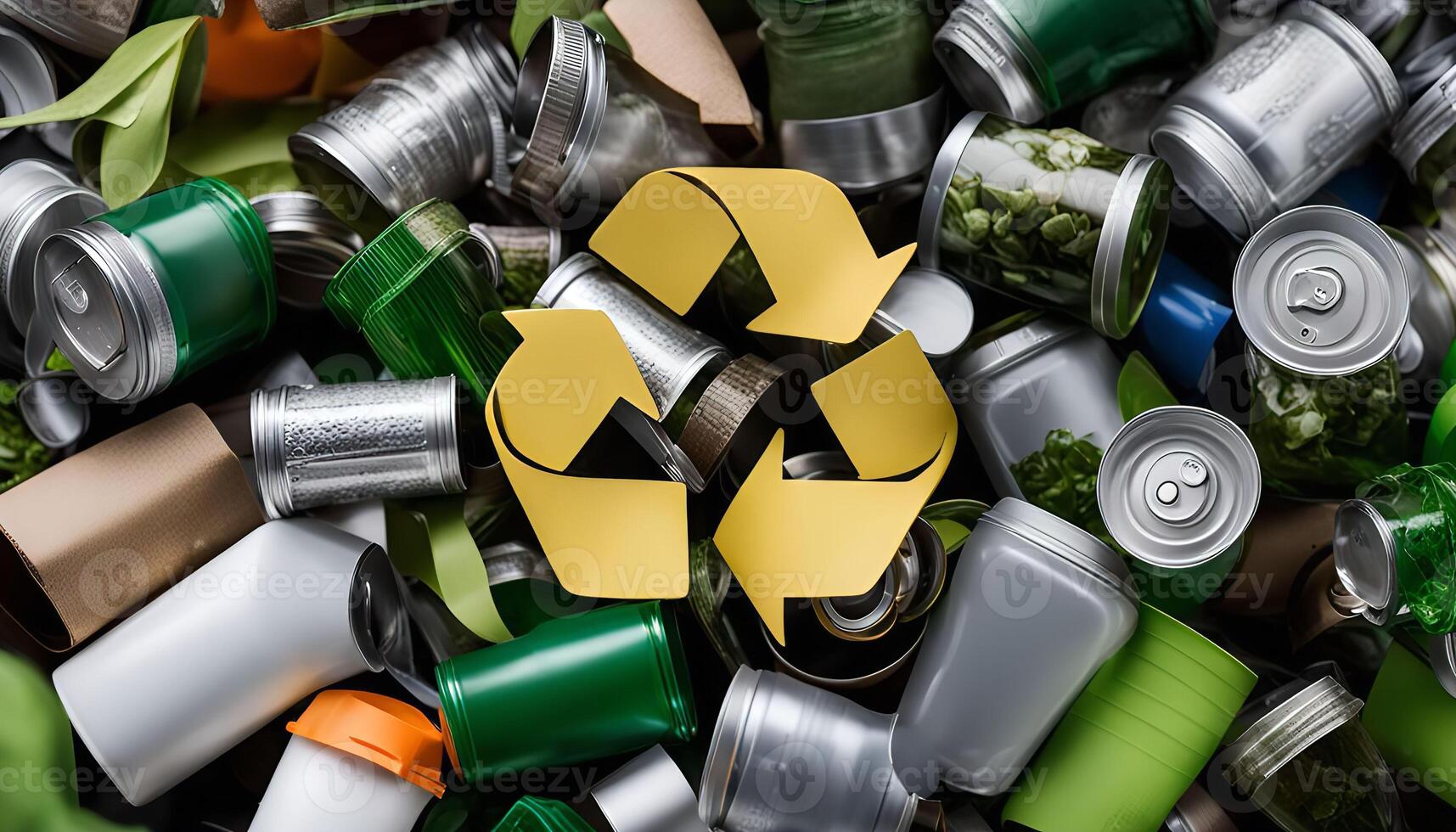 Recycling Symbol Amidst a Pile of Cans and Containers photo