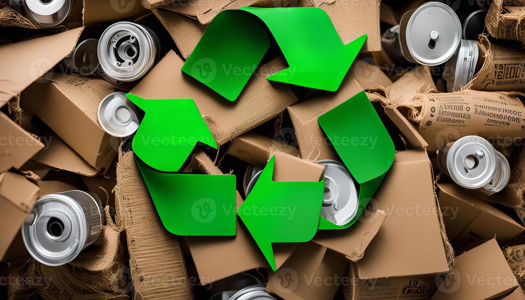 Recycle Symbol on Pile of Cardboard photo