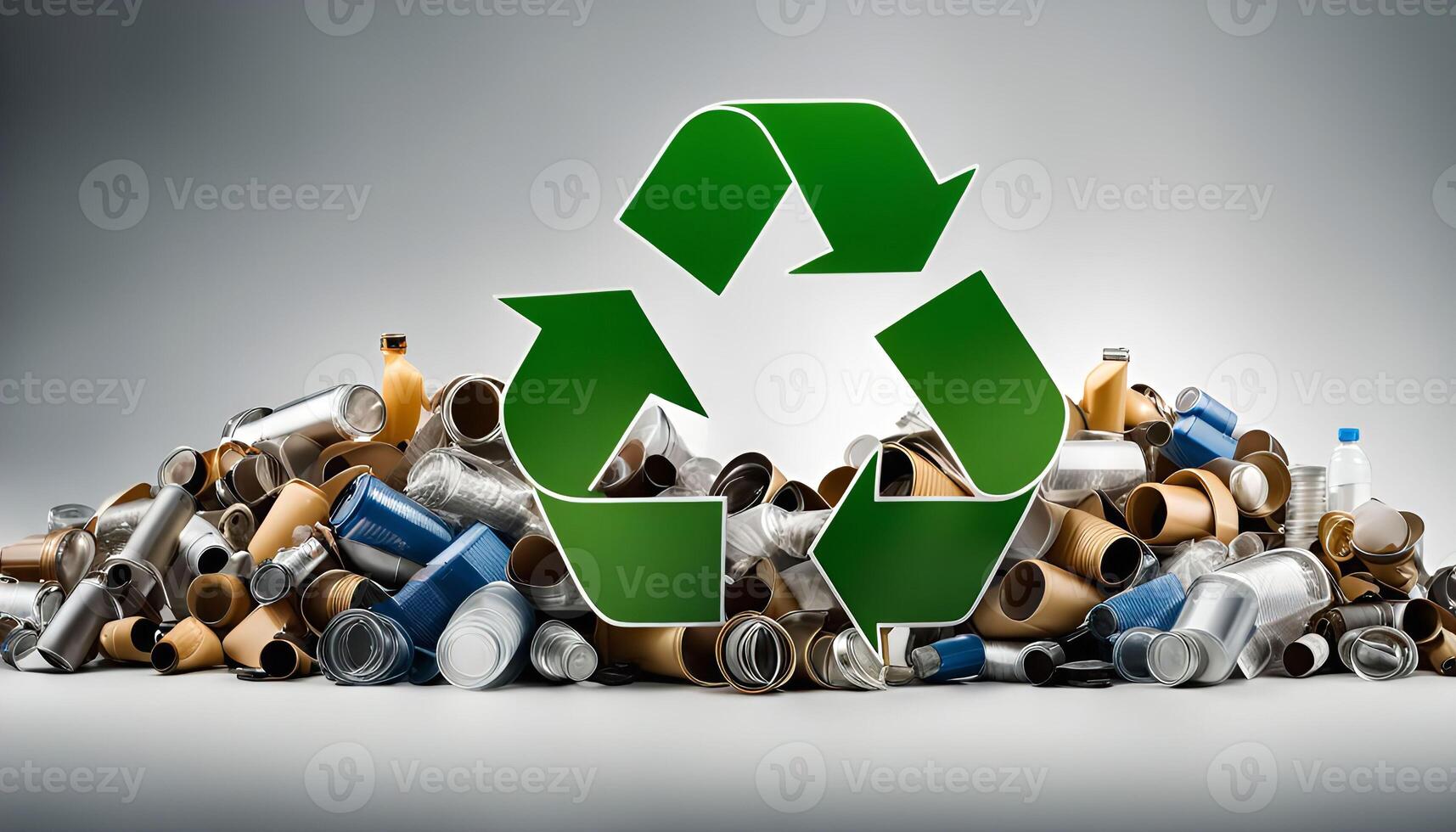Recycle Symbol Over Pile of Recyclable Materials photo