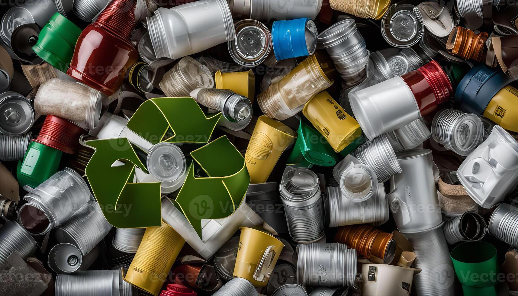 Recycle Symbol on a Pile of Recyclable Objects photo