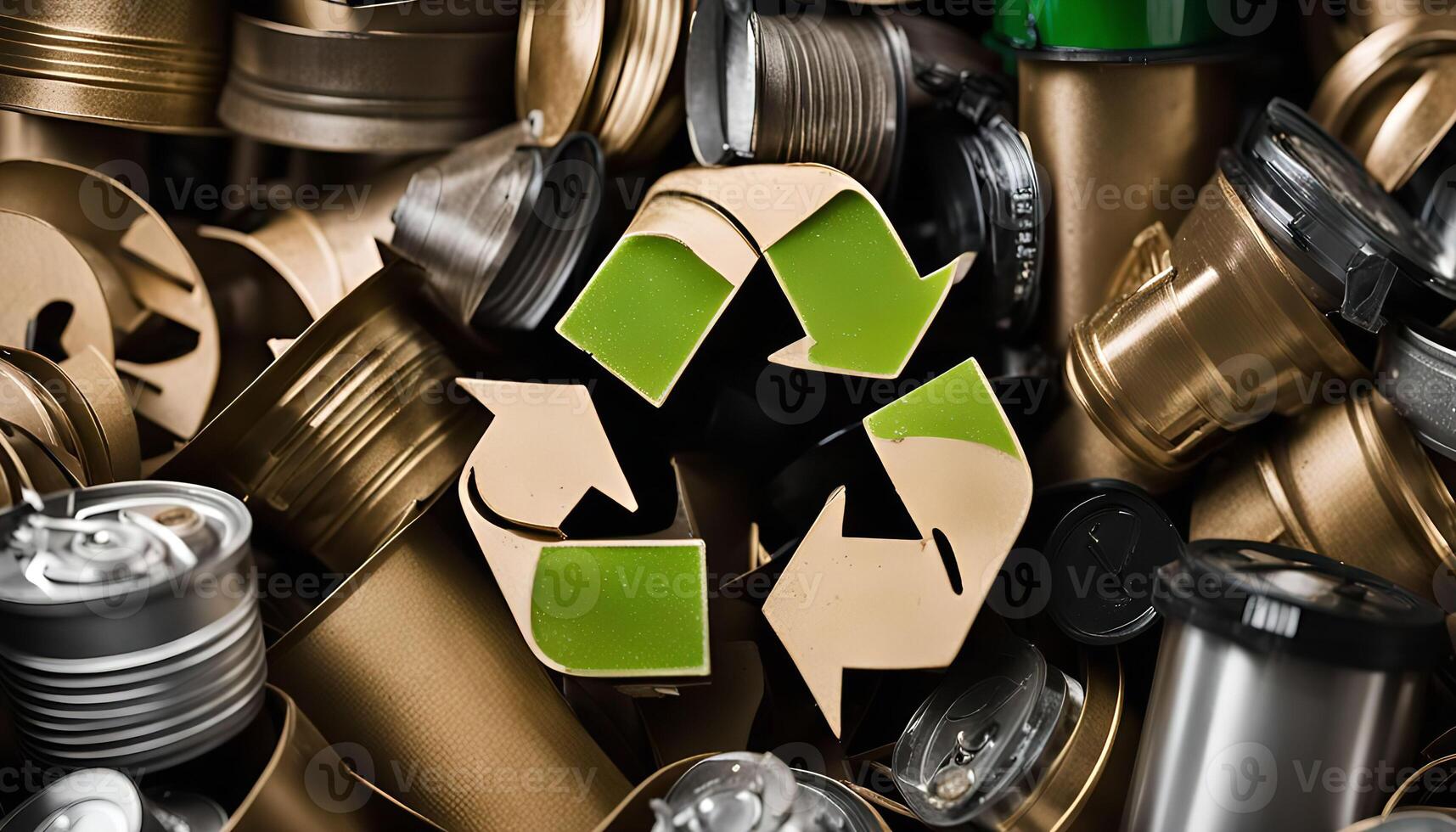 Recycle symbol in the middle of scrap metal photo