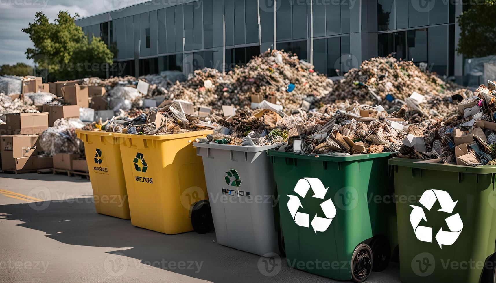 Recycling Bins and Trash Pile photo