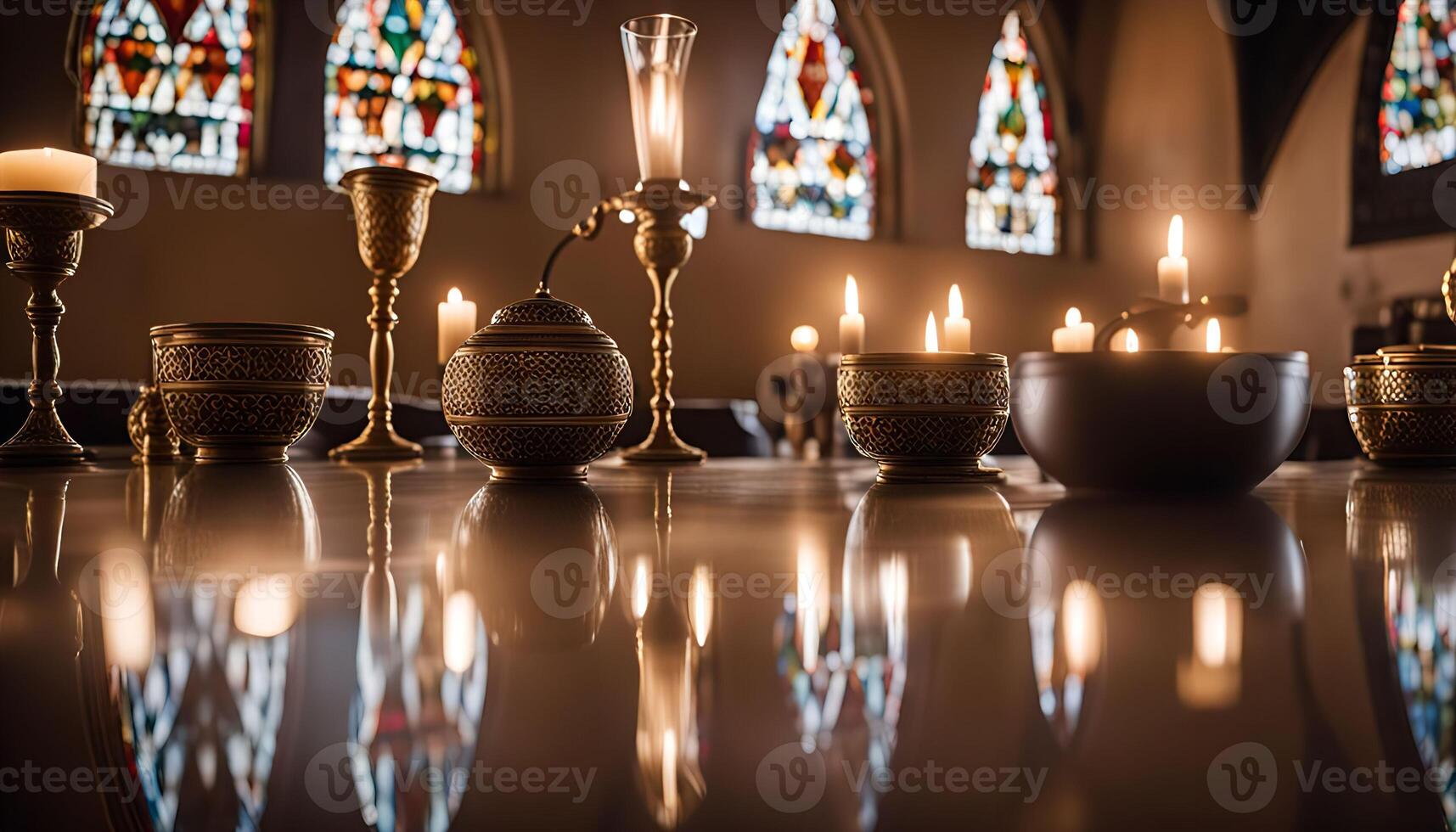 Candles and Reflections in a Church Setting photo