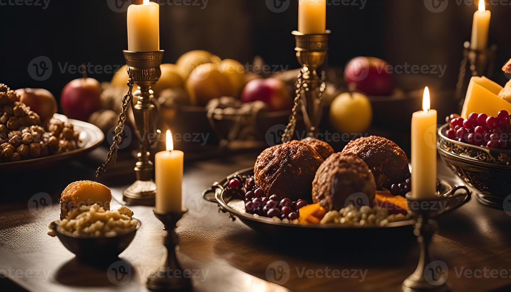 Candlelit Feast Table with Medieval Decor photo