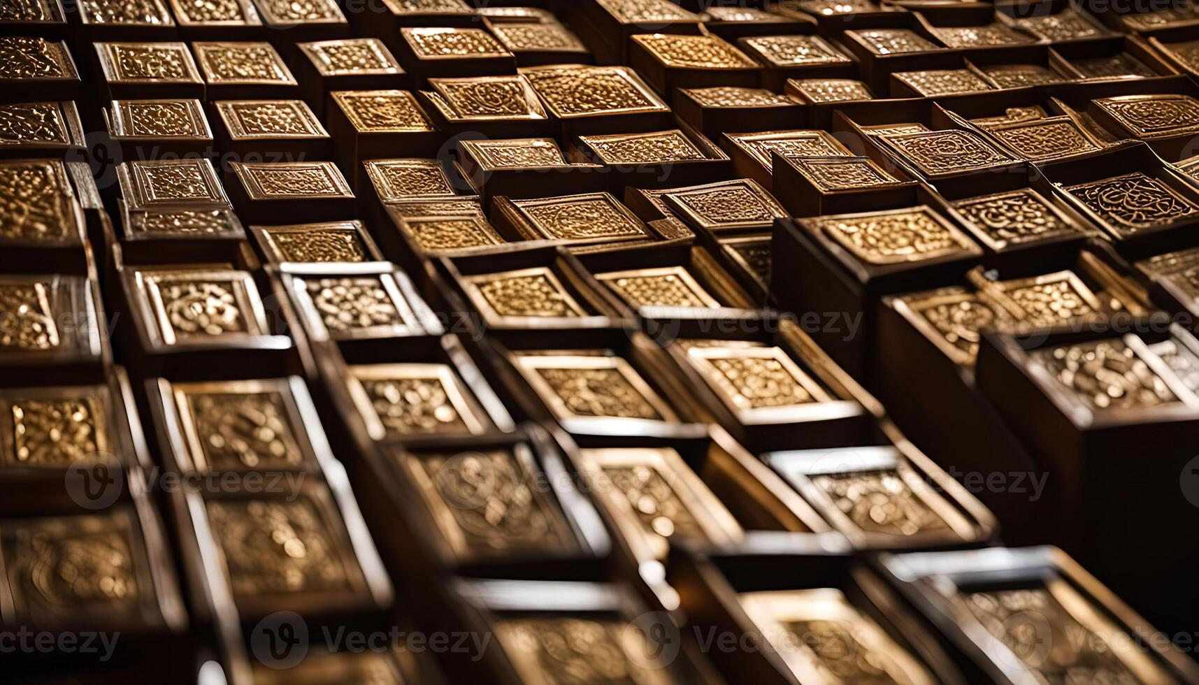 Golden Decorated Boxes in a Pattern photo