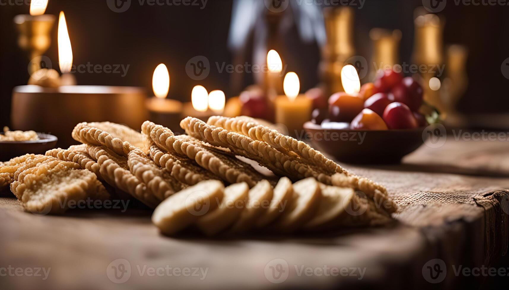 Closeup of Bread Rolls on a Rustic Wooden Table photo