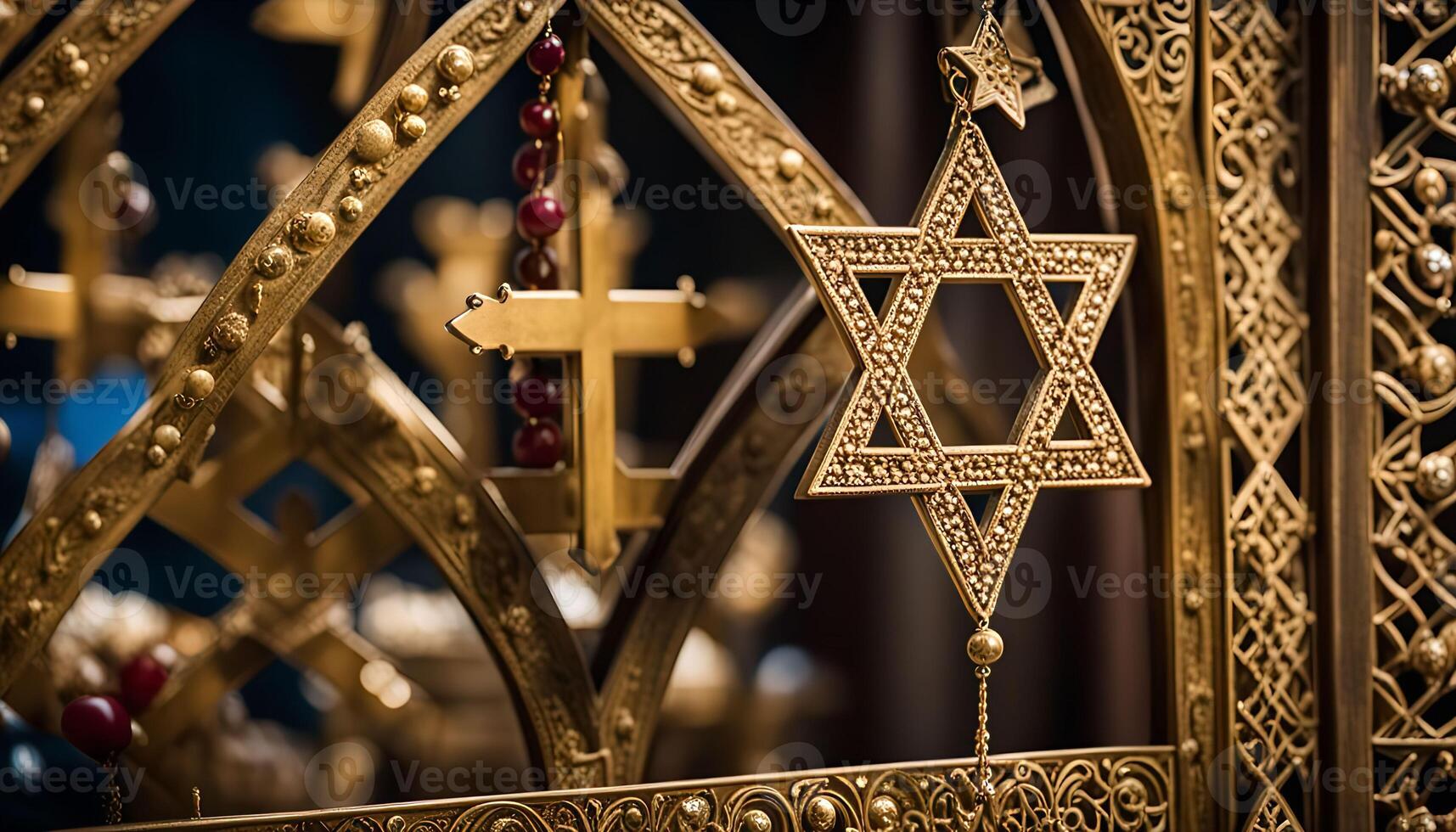 Golden Star of David and Cross photo