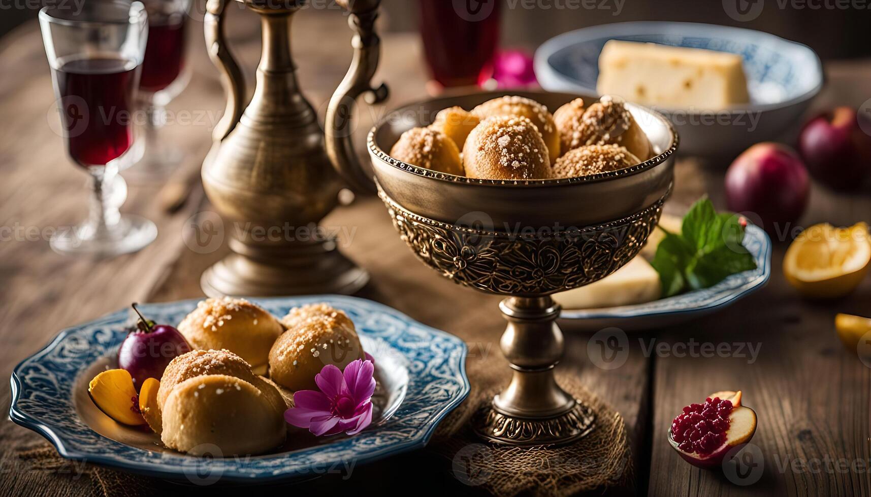 Turkish Delight A Table Setting of Traditional Sweets and Wine photo