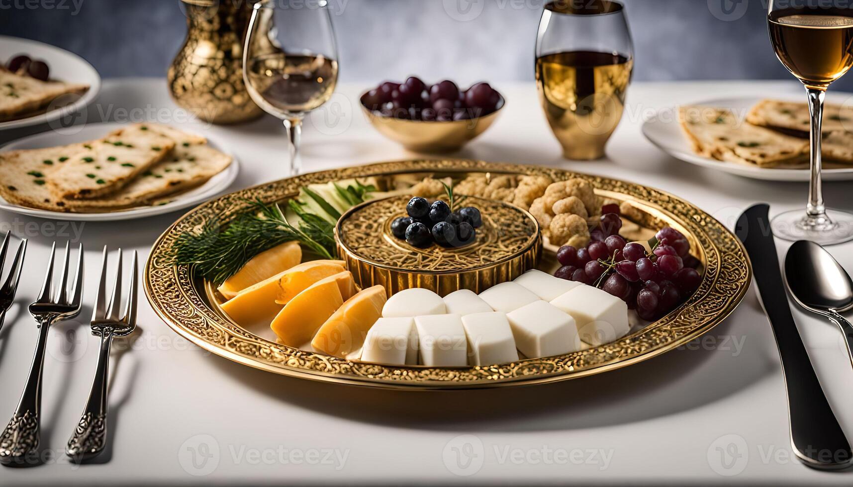 Gourmet Cheese Platter with Grapes and Bread photo