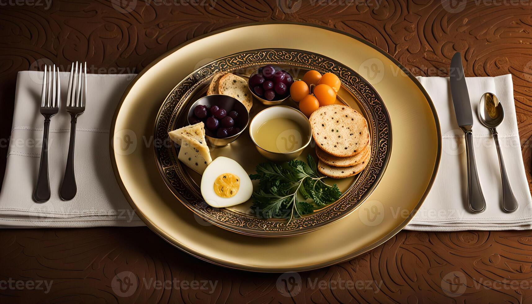 Elegant Food Presentation on a Gold Plate photo