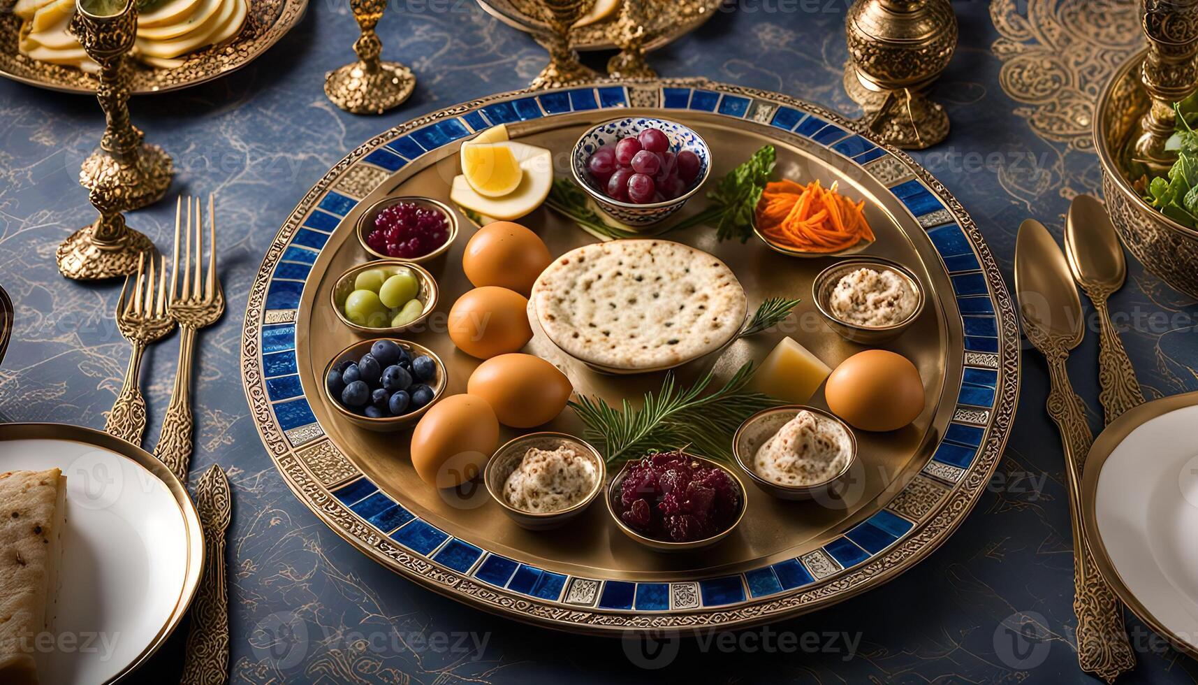 A Seder Plate with Traditional Foods photo
