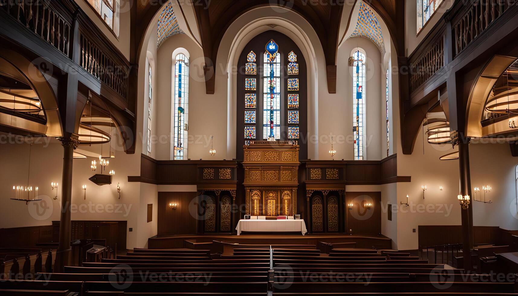 Interior of a Church with Stained Glass Windows photo