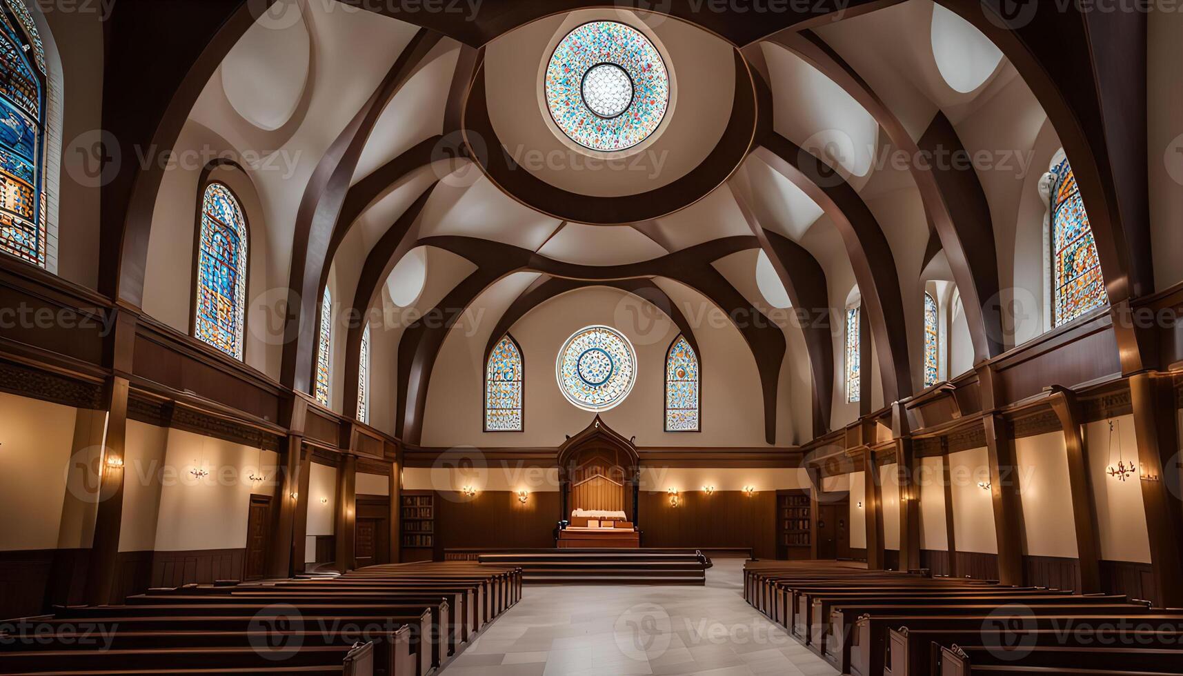 Interior of a Church with Stained Glass Windows photo