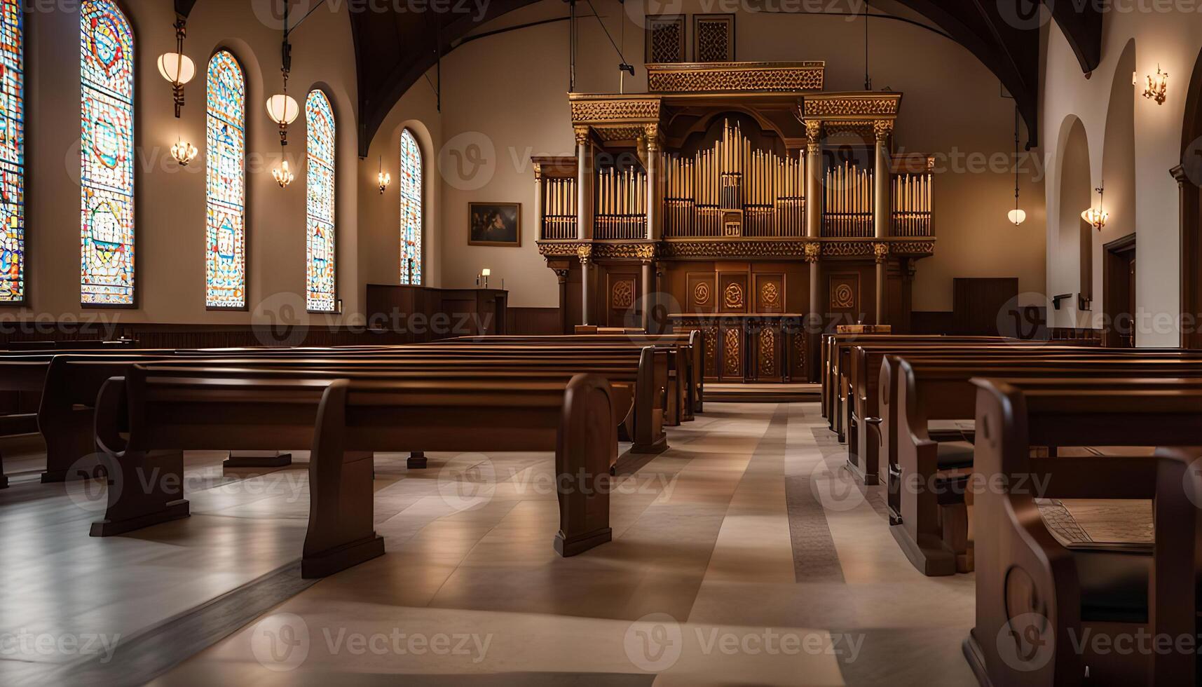 Inside a Church with a Pipe Organ photo