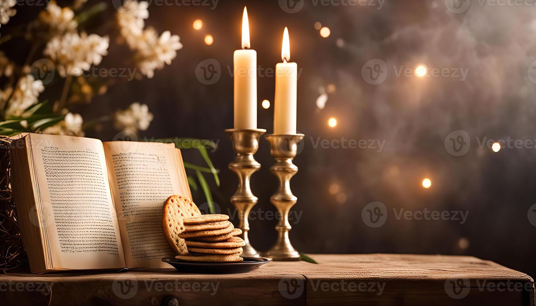 Still Life with Candles, Book, and Cookies photo