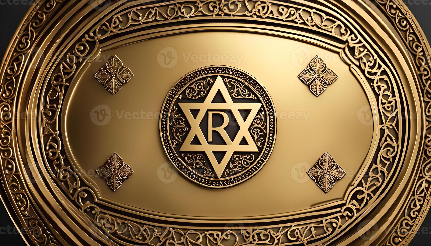 Ornate Golden Emblem with Star of David and Letter R photo