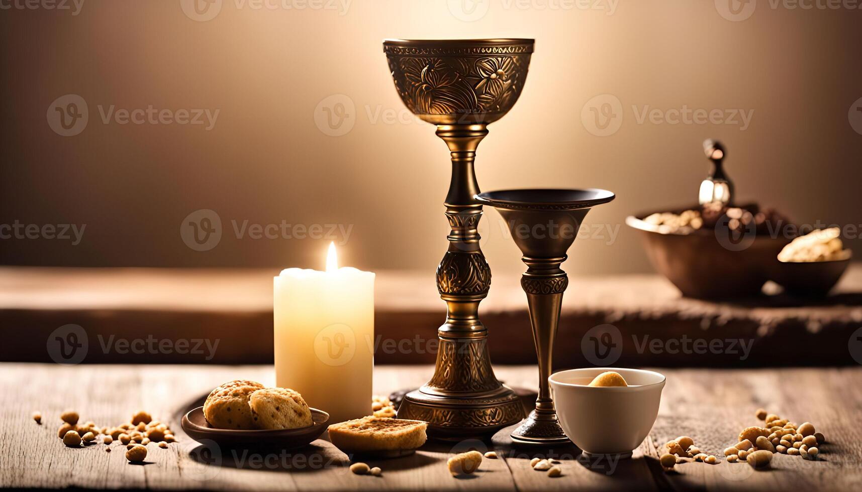 Ornate Golden Chalice and Candlestick Still Life photo