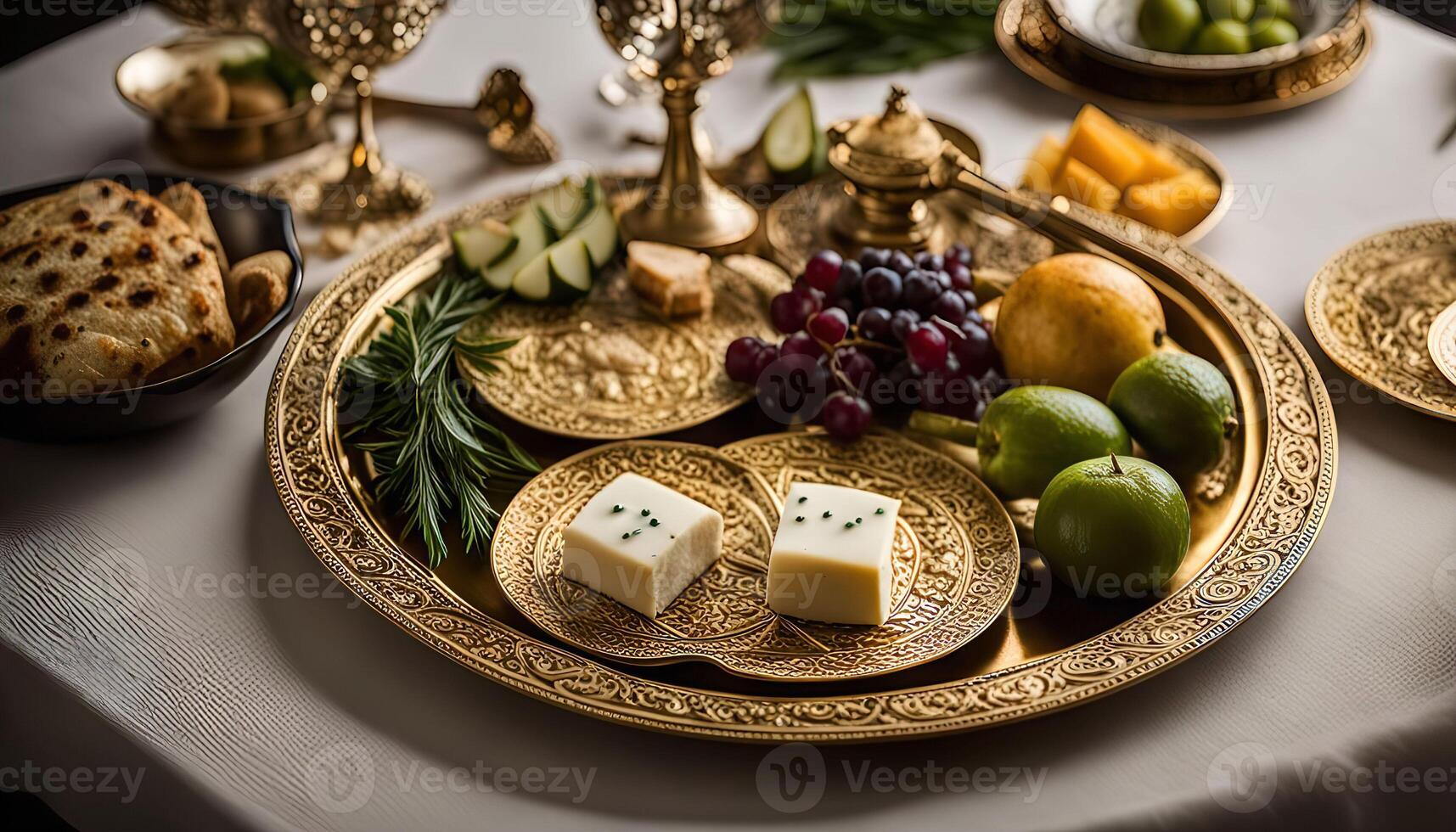 Elegant Middle Eastern Table Setting with Golden Tray photo