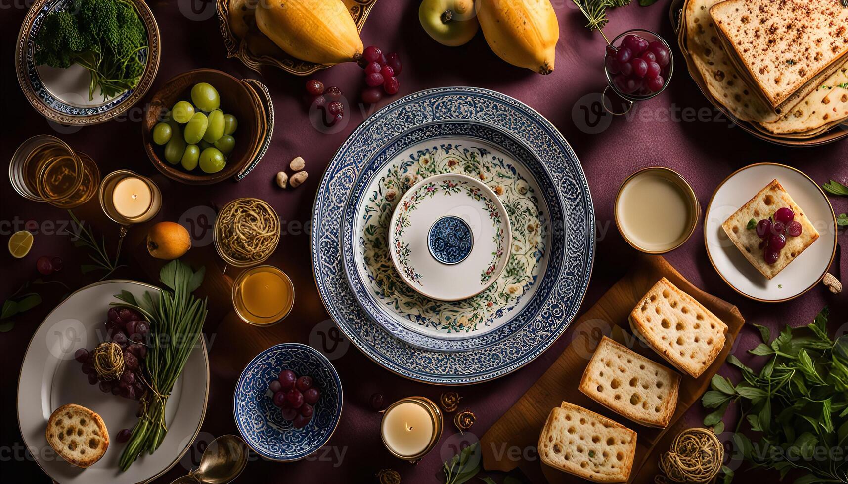 A Still Life of Food and Tableware with a Blue and White Color Palette photo