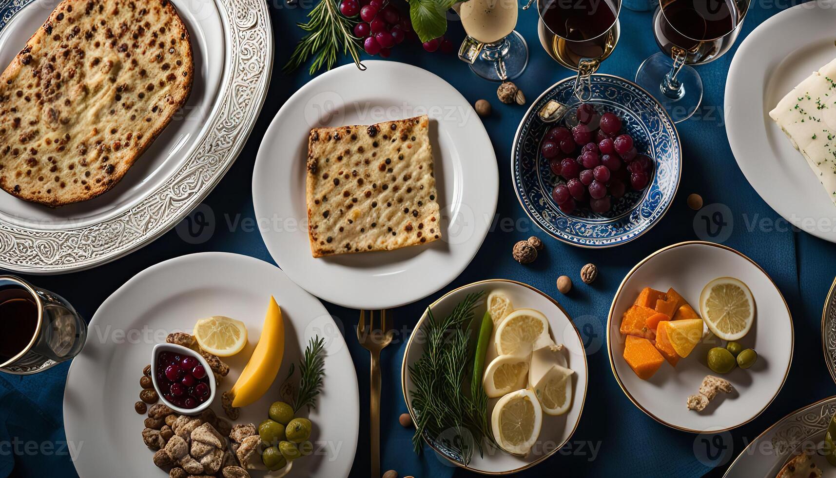 A Festive Table Setting with Appetizers and Wine photo