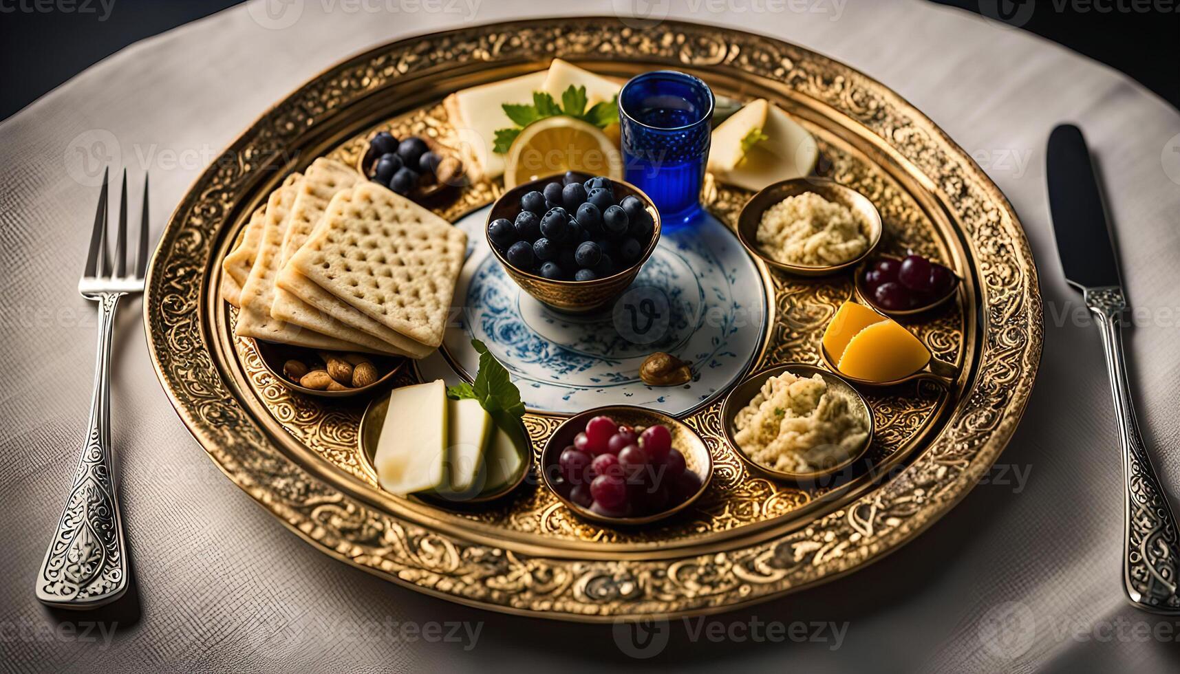 Delicious Appetizer Platter on a Golden Tray photo
