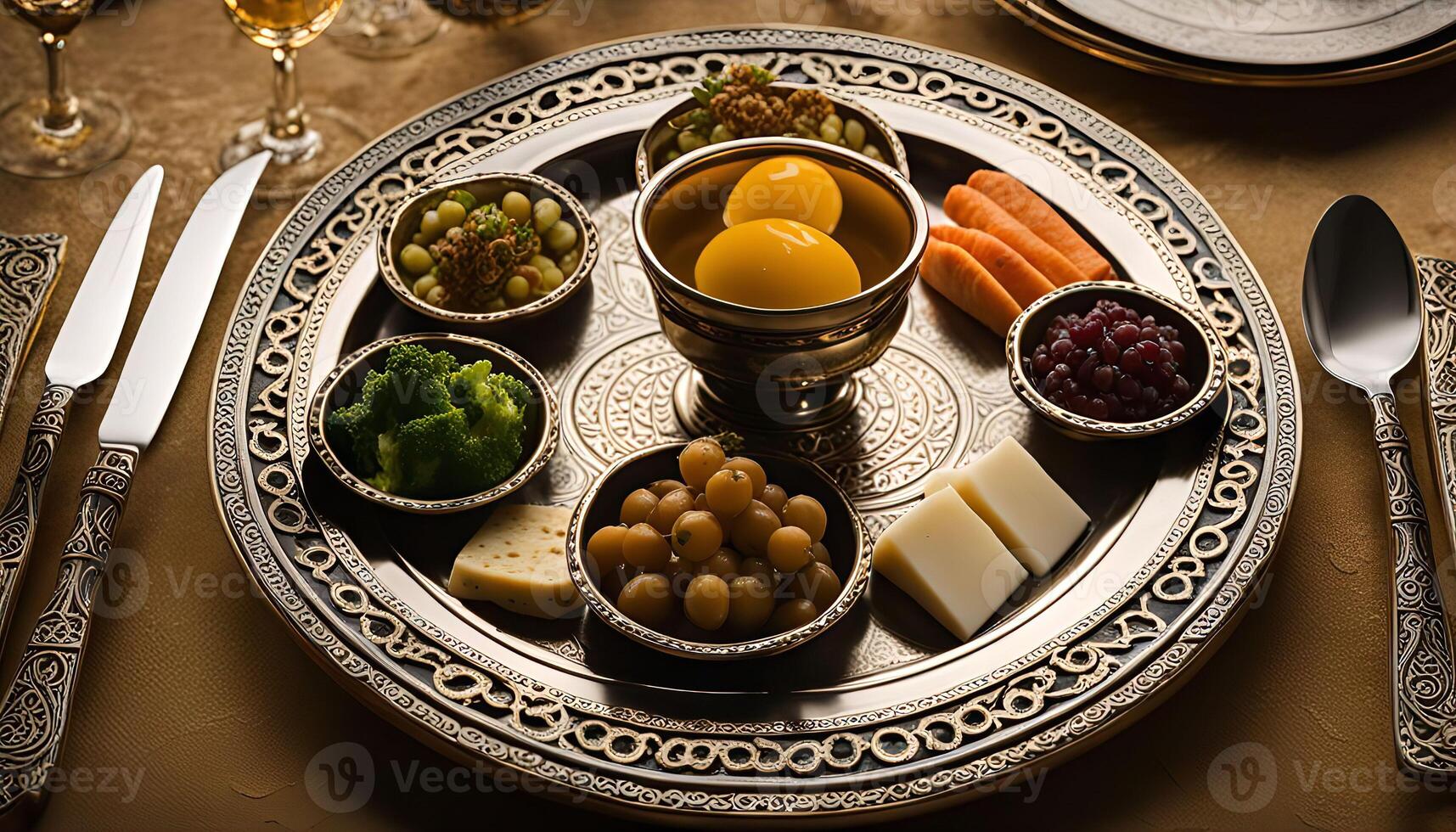Traditional Passover Seder Plate with Symbolic Foods photo