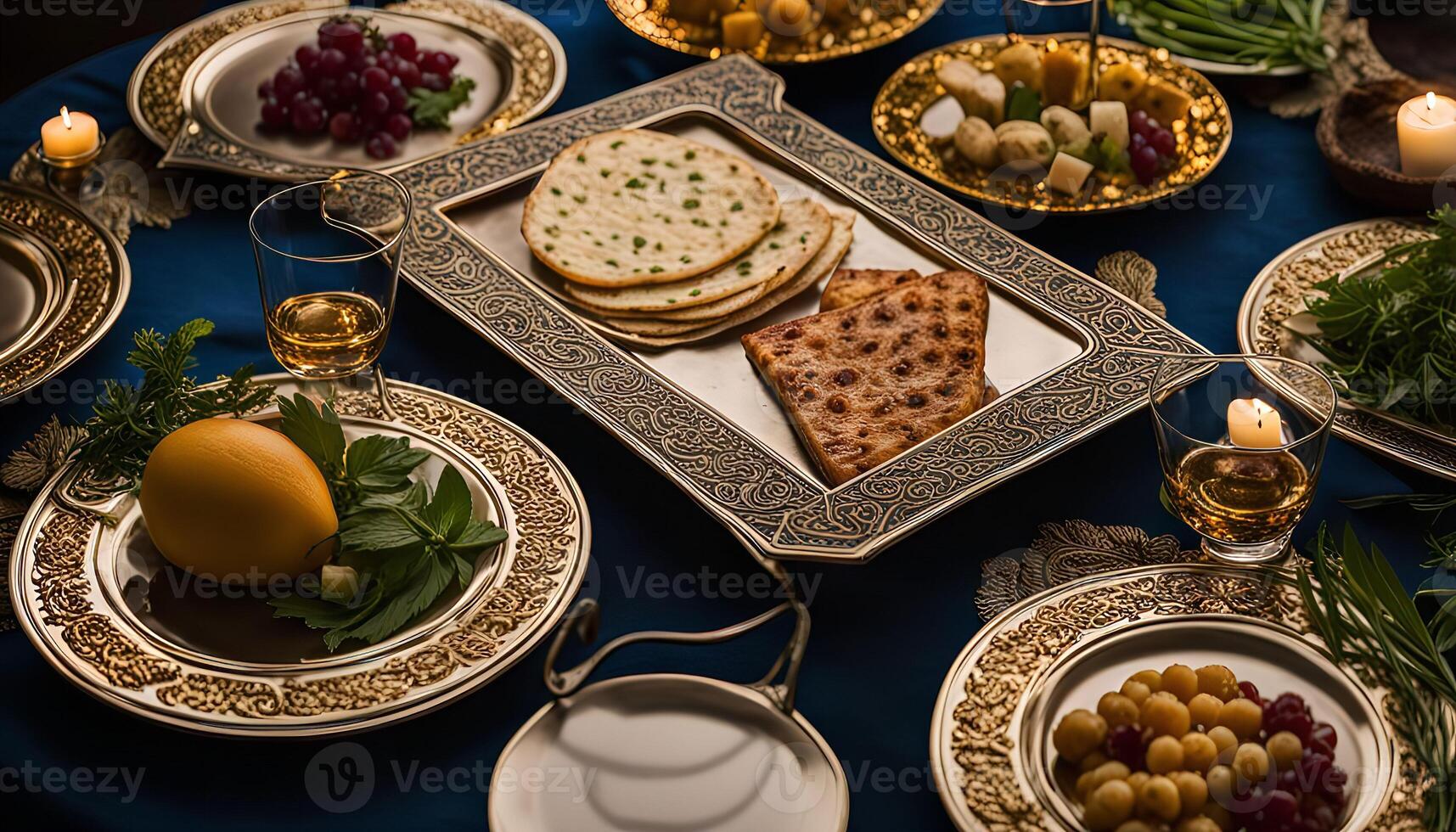 Elegant Table Setting with Persian Bread and Goldware photo