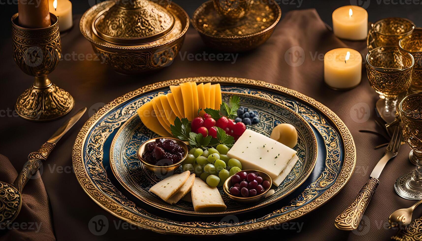 Elegant Dinner Table Setting with Golden Accents photo