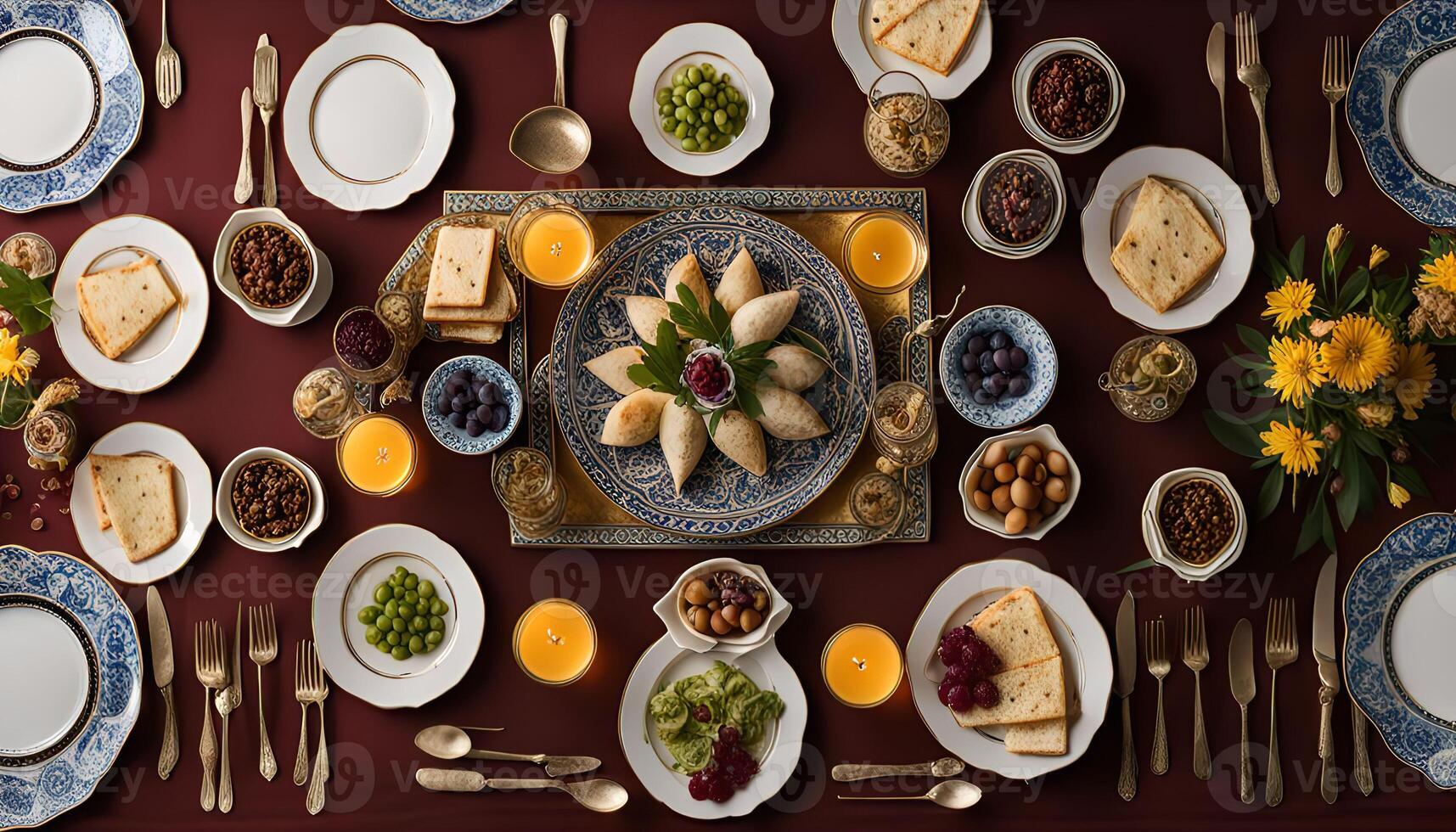 A beautifully arranged table setting for a traditional meal photo