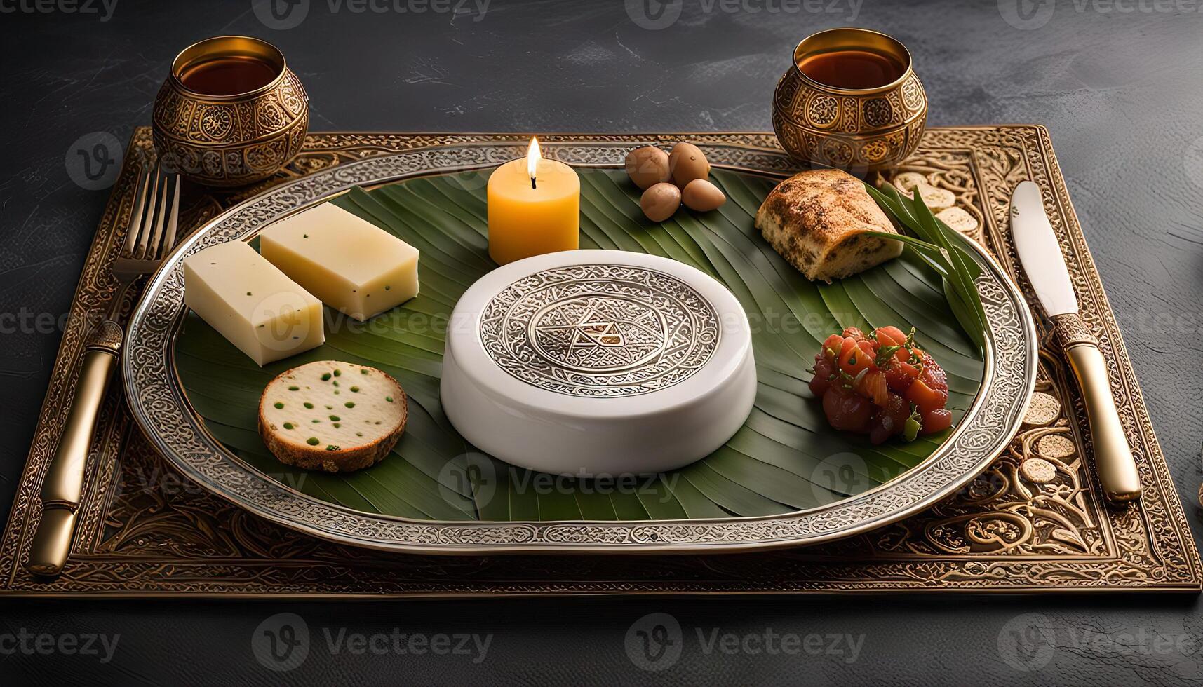 Elegant Dinner Setting with Candlelight and Intricate Details photo