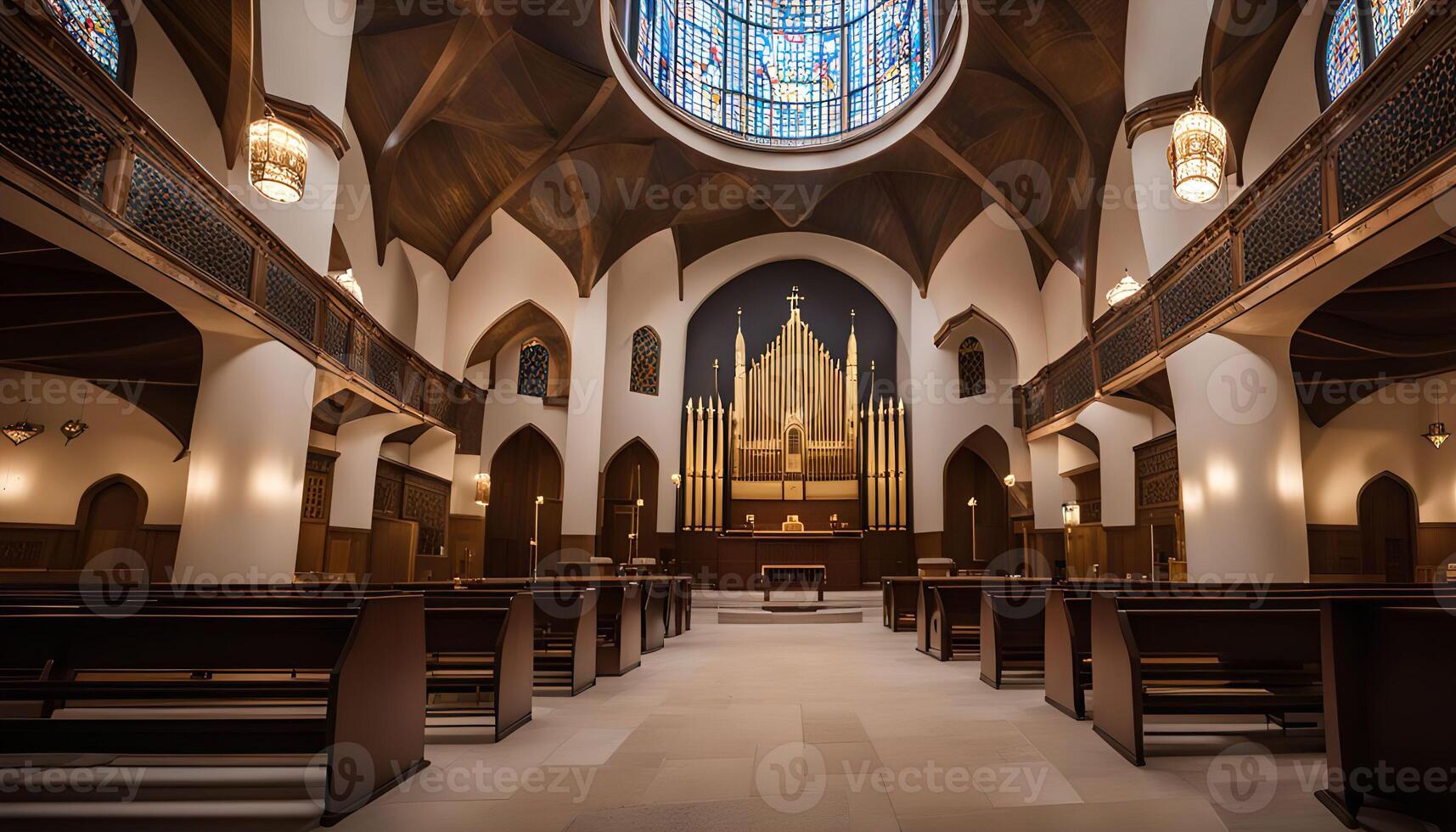 Interior of a Church with Stained Glass Window photo