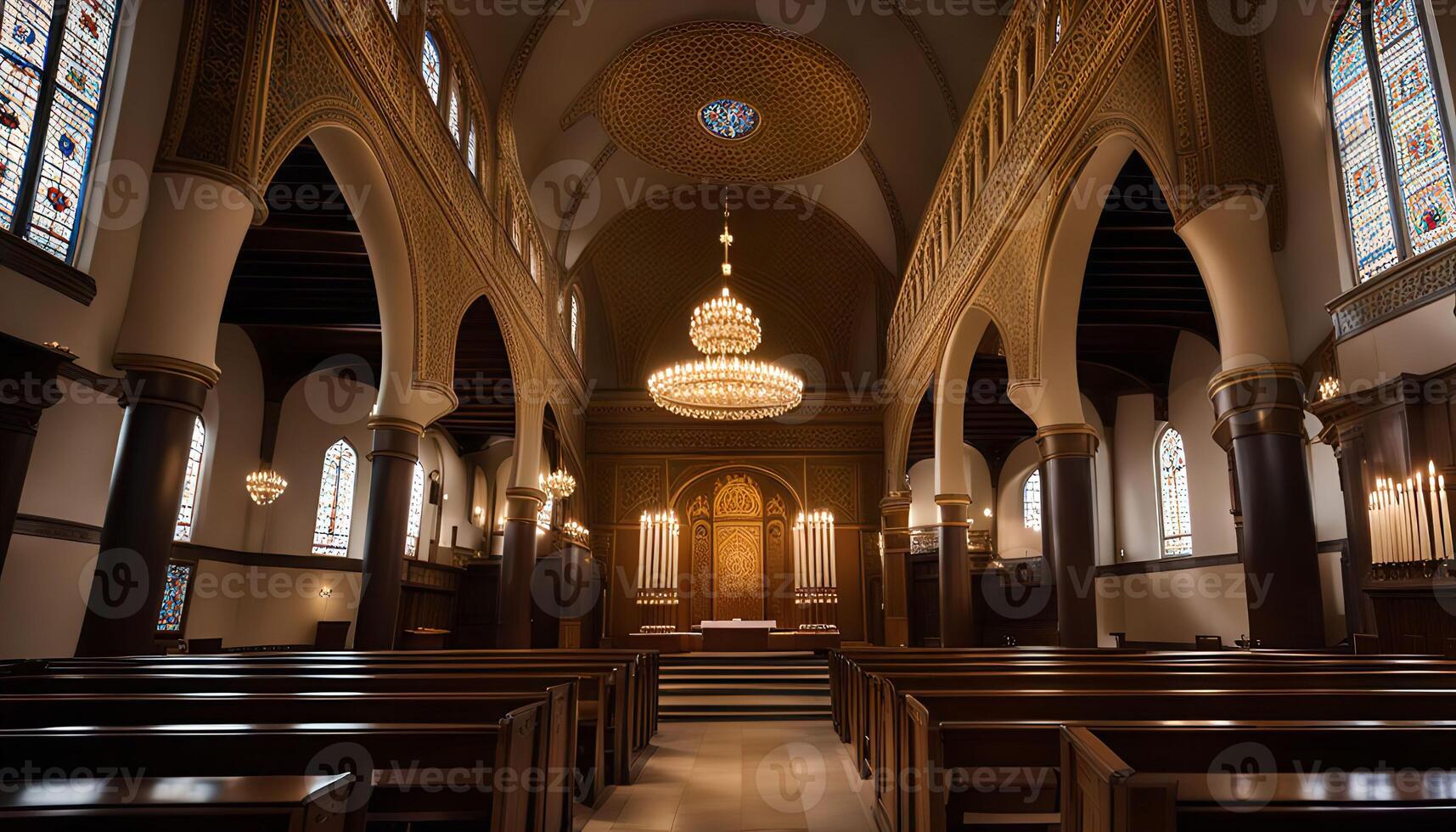 Interior of a grand synagogue photo