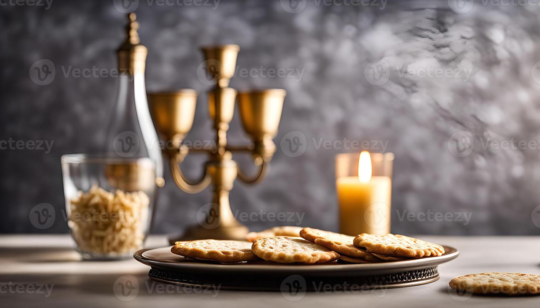 Matzah and Candles for Passover photo