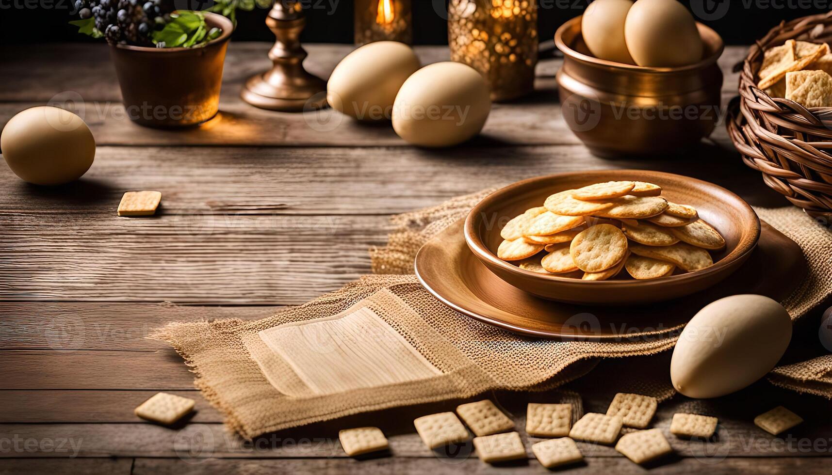 Rustic Table Setting with Crackers and Eggs photo