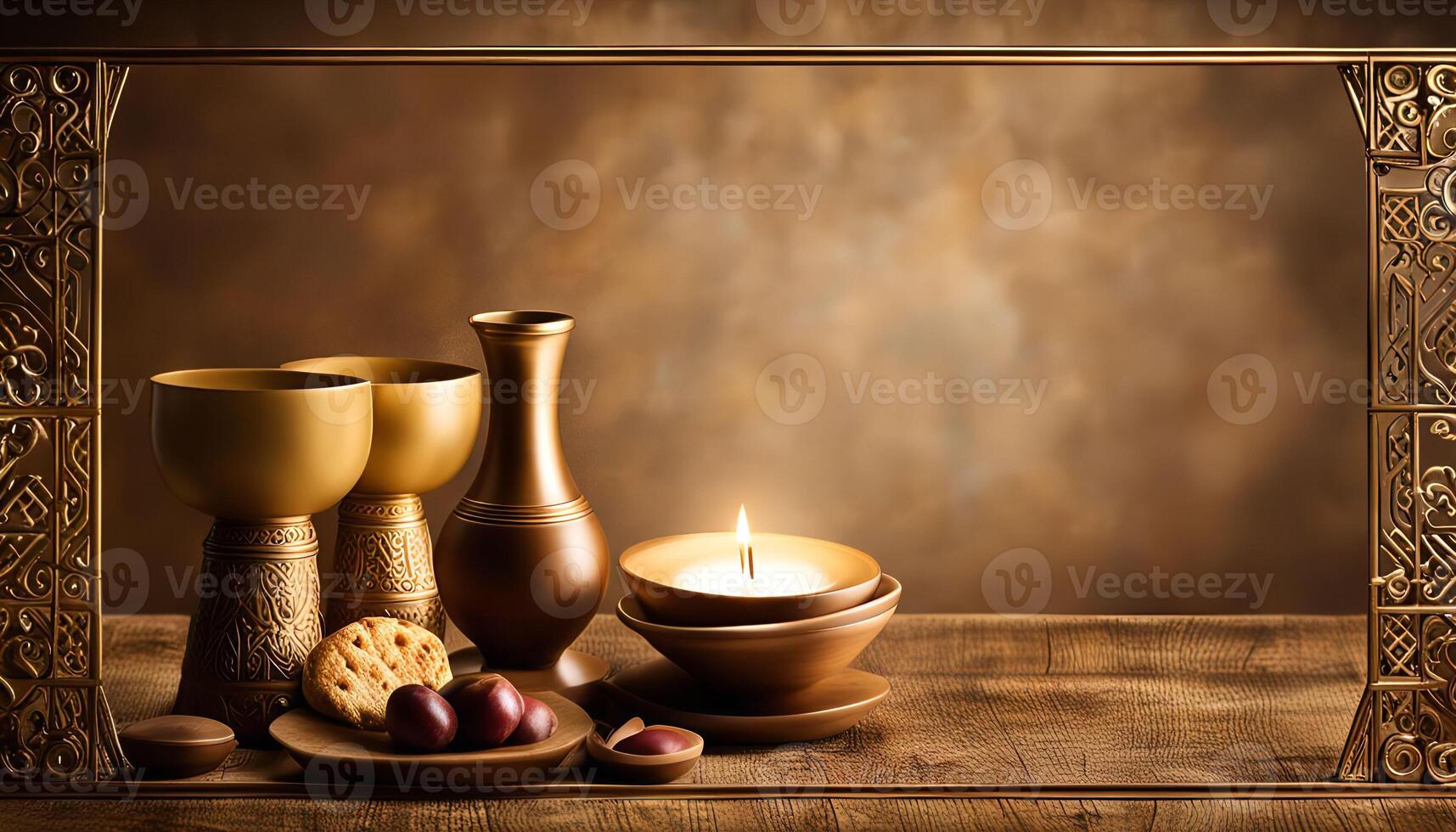 Golden Chalices, Candlelight, and Ornate Frame photo