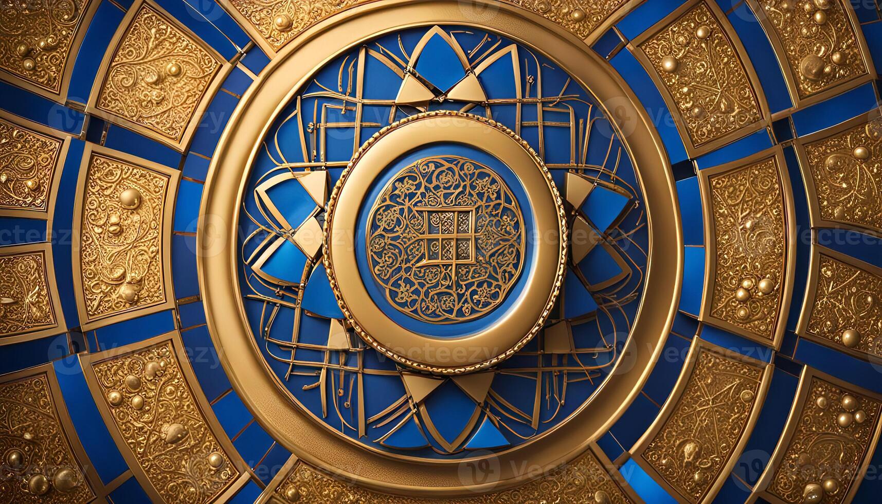 Intricate Gold and Blue Circular Design photo