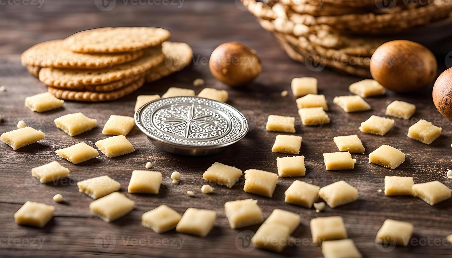 Close-up of Cut Pastry Dough on Wooden Surface photo