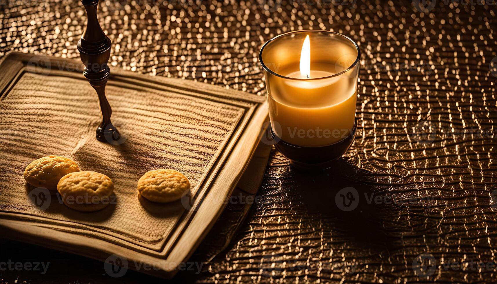 Candlelight and Cookies on Rustic Table photo