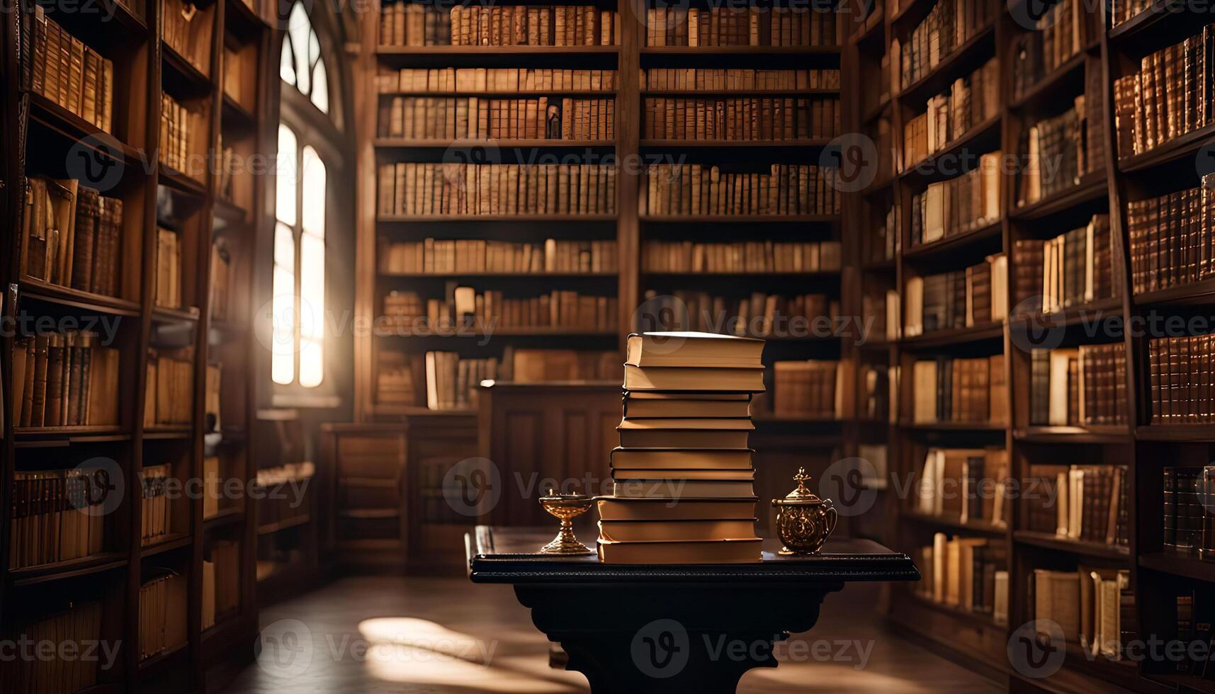 Classic Library Interior with Bookshelves photo