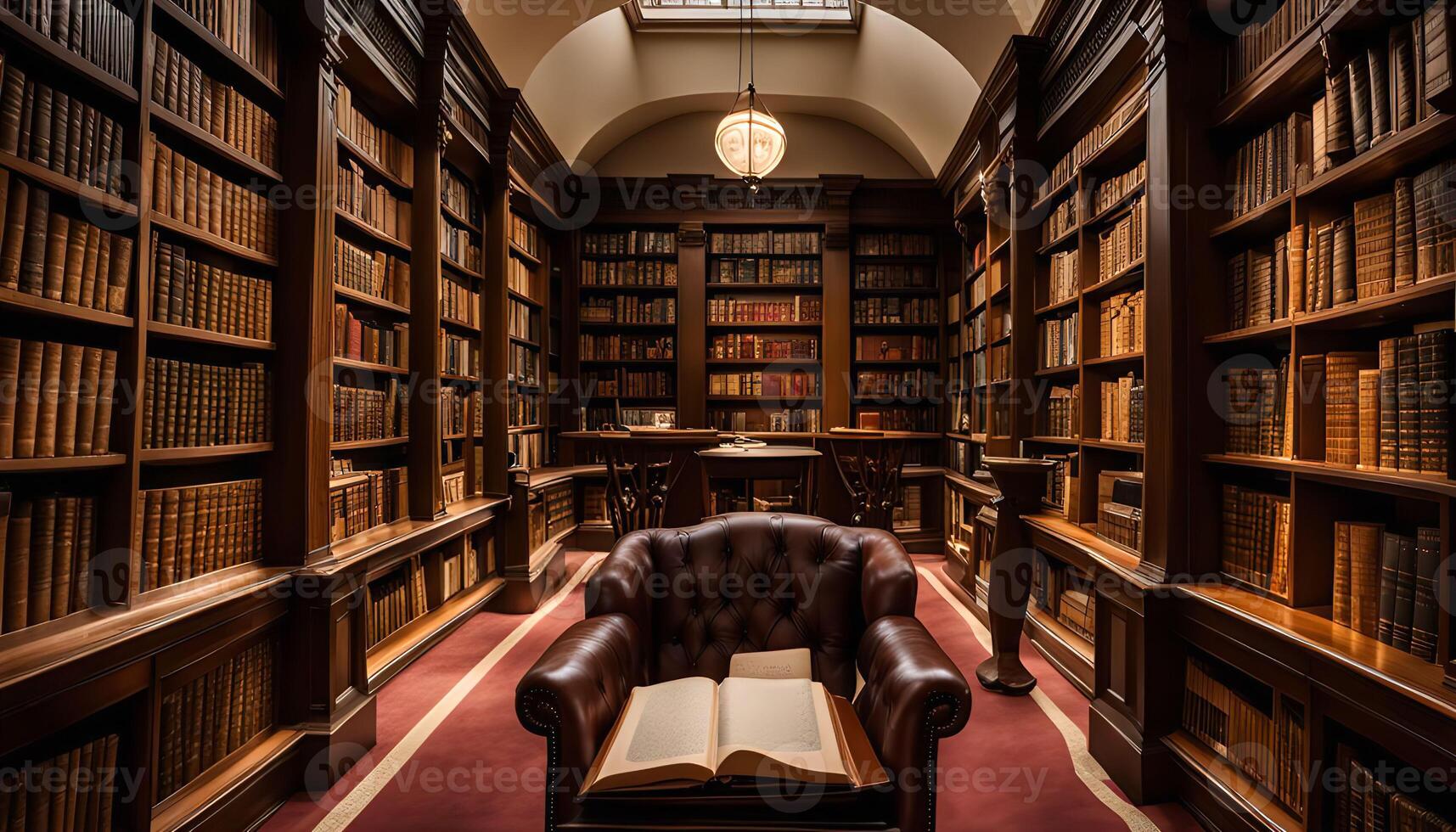 Library Interior with Leather Armchair and Open Book photo