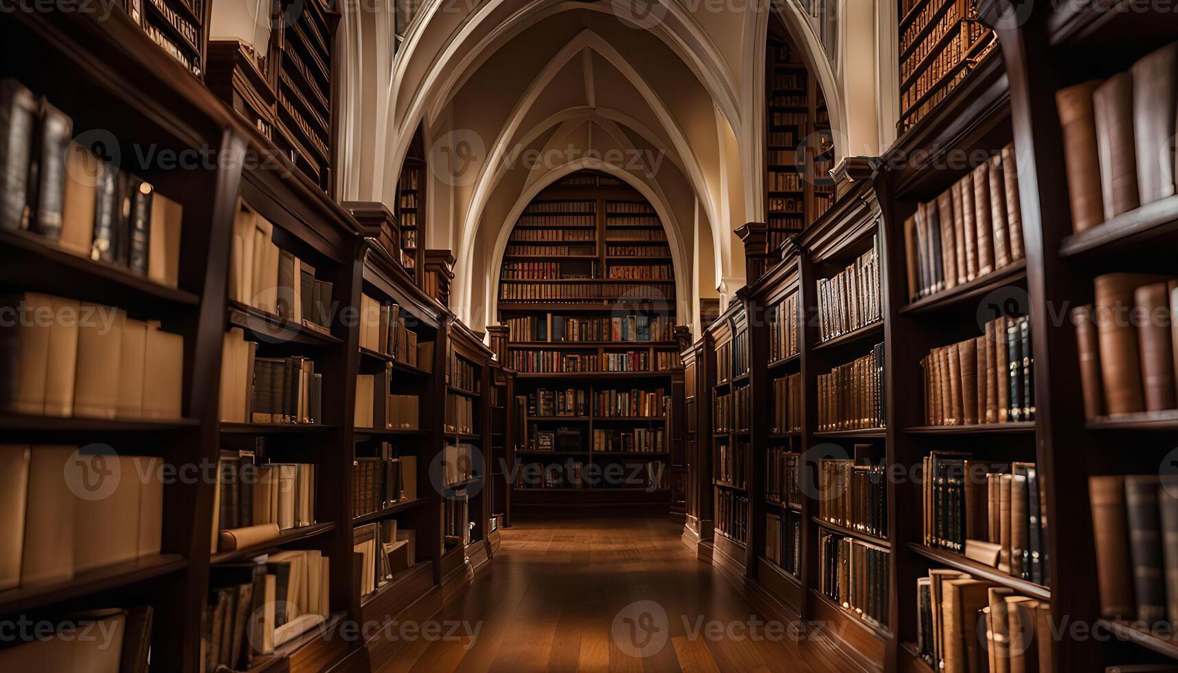 A Long Corridor of Books in a Grand Library photo