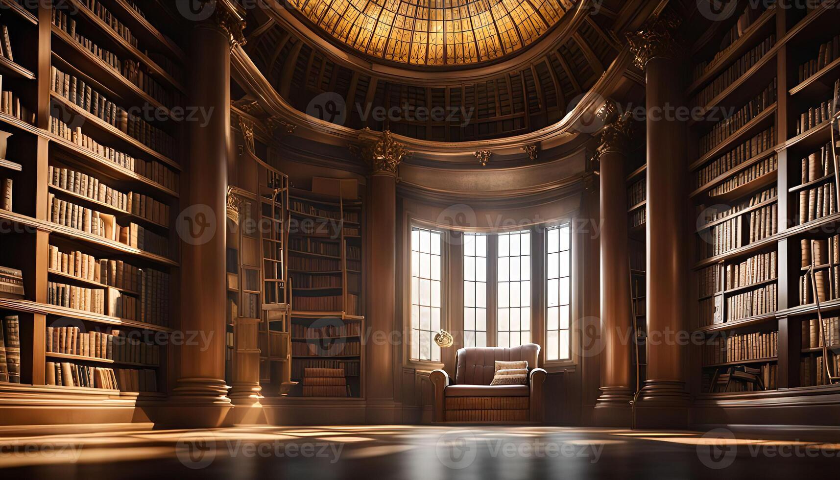 A Classical Library with a Sunlit Window photo