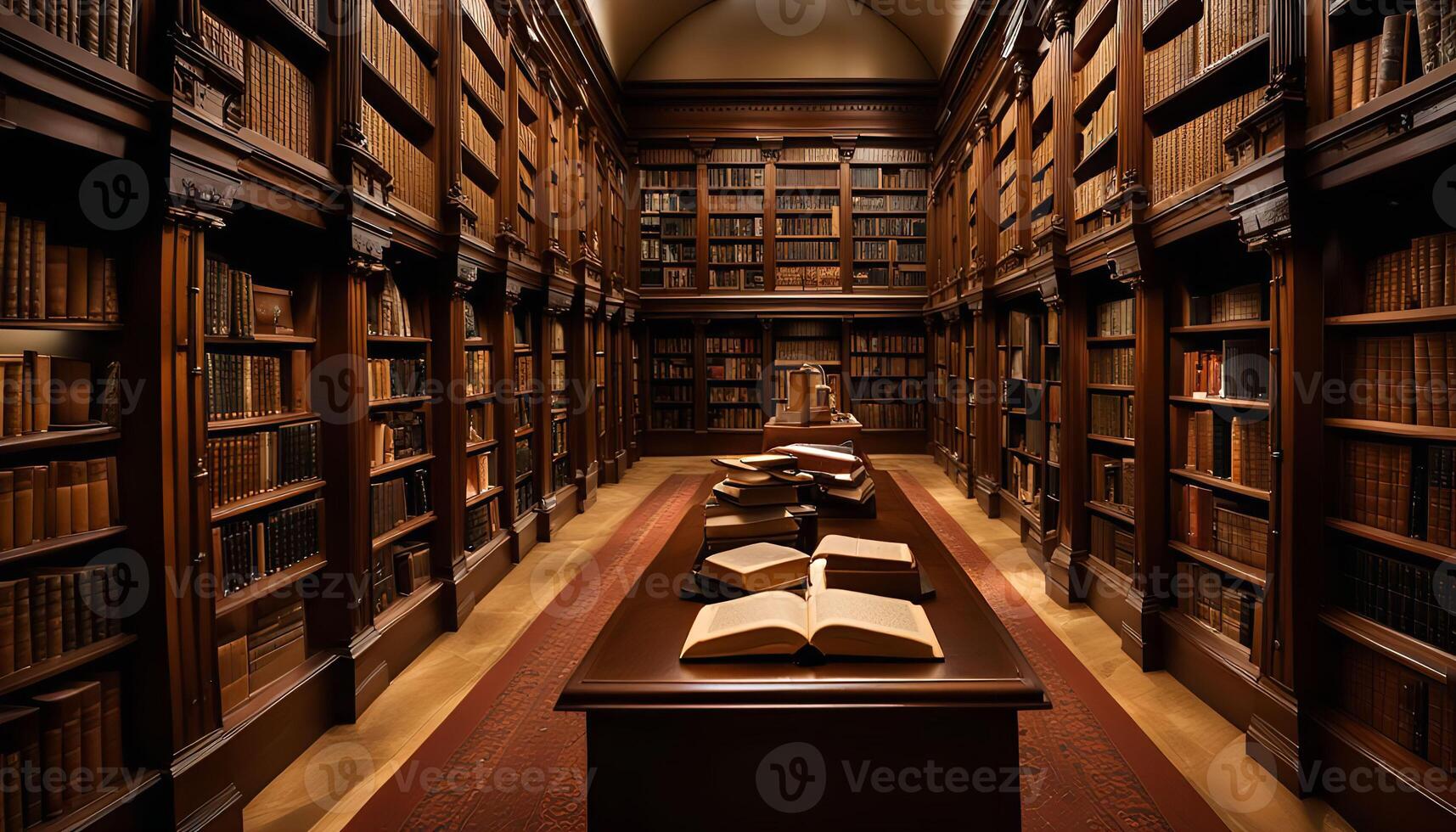Grand Library Interior with Bookshelves photo