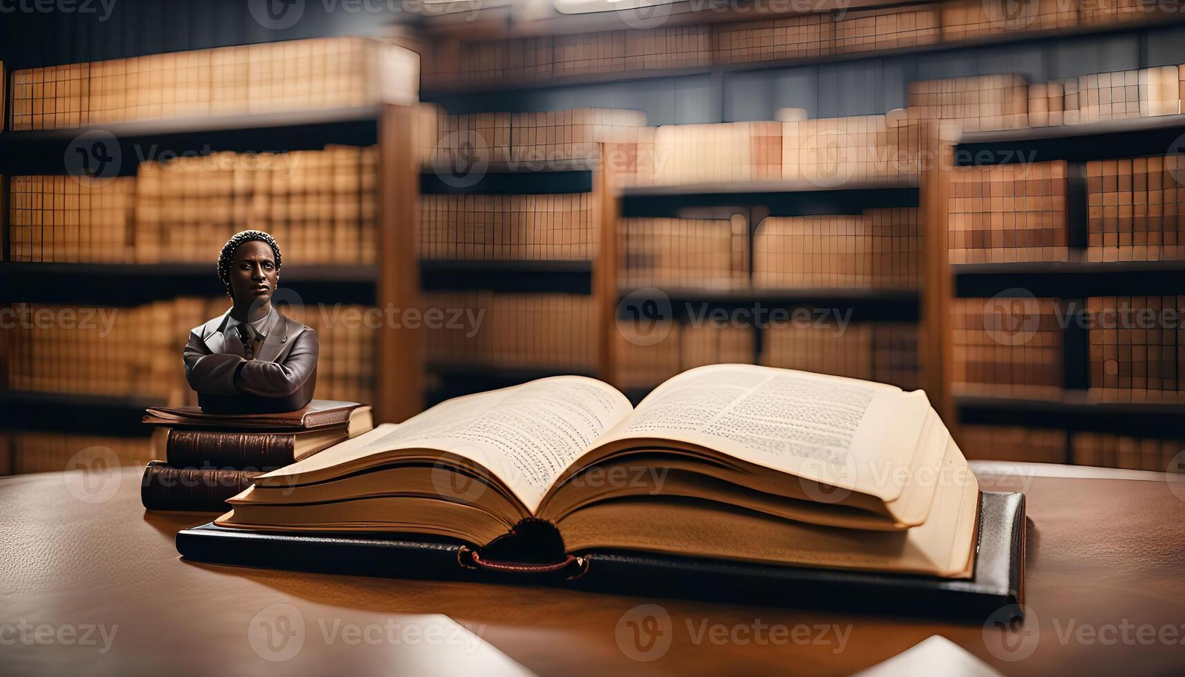 Open Book In Library With Bust Statue photo